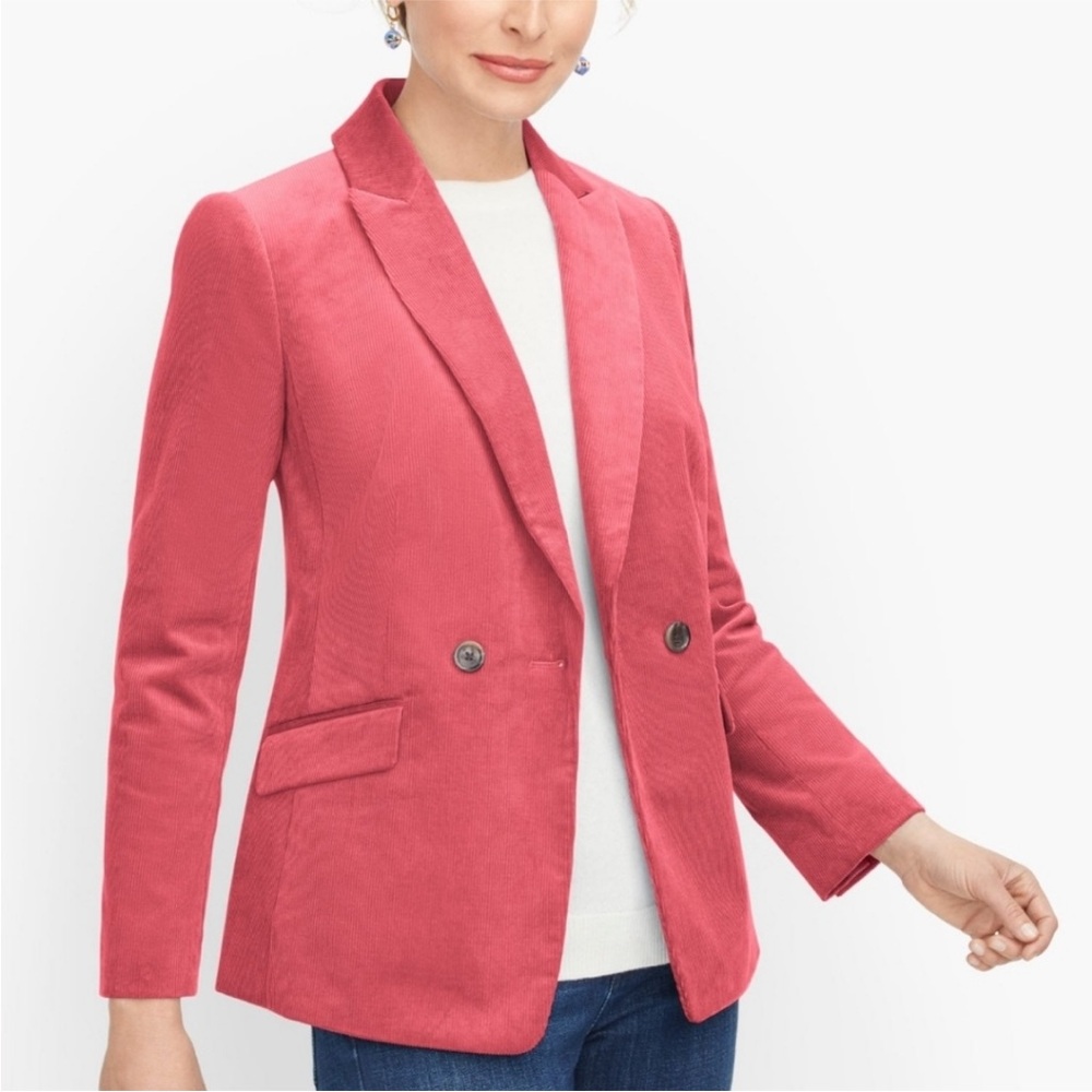 Talbots Pink Corduroy Double Breasted Blazer Jacket Size 4P Petite Preppy